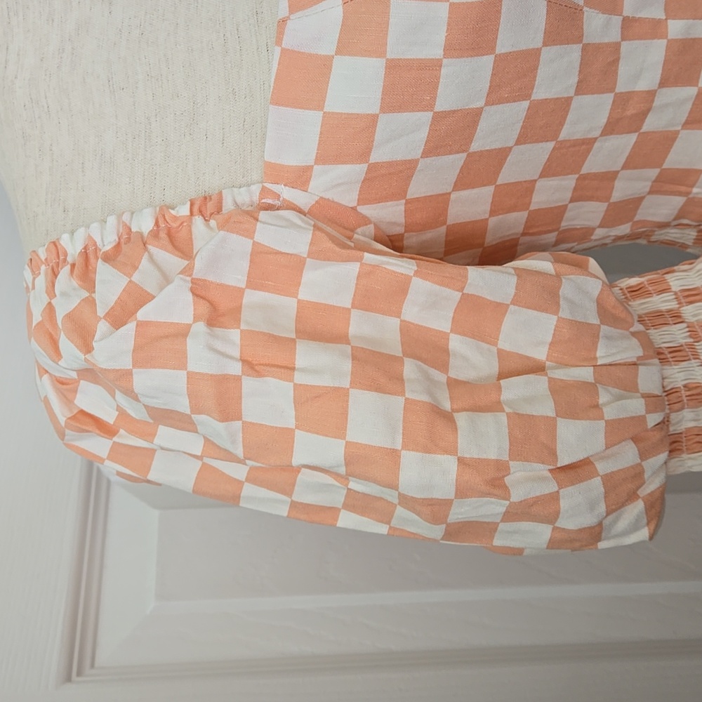 Wayf Checkered Women's Top In Peach & White Checkboard, NWOT - Picture 4 of 12